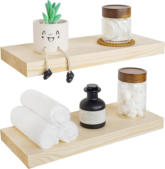 BGMG Wood Floating Shelves for Wall 18 inch, Rustic Wooden Wall Mount Shelves for Bathroom Living Room Bedroom Kitchen Farmhouse Set of 2-18x 6.7 x1.25 inch- DIY-Unfinished-Ruum Studio Home