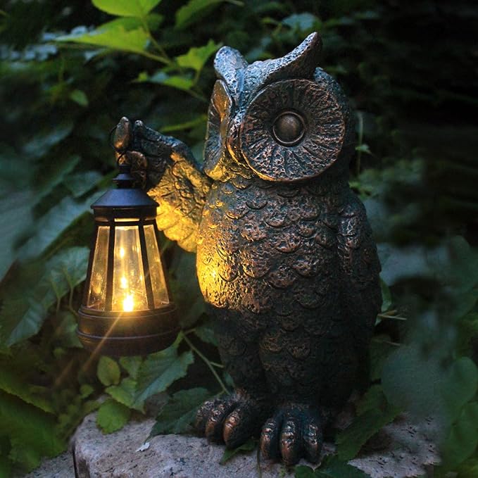 Garden Statues Outdoor, owl Figurines Decorated with Solar Lights, Unique Christmas Birthday Gifts for Moms, Grandmas, Women, Wives, Sisters-Ruum Studio Home