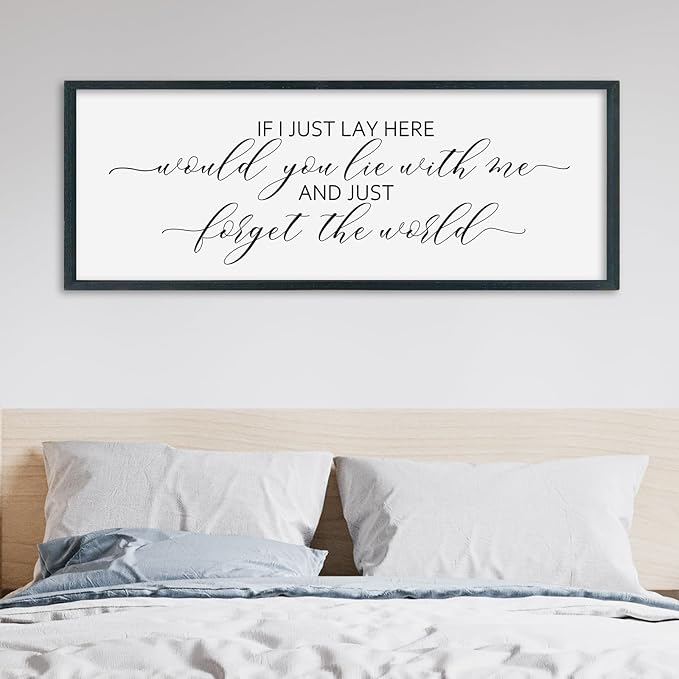 SRSZHIYUE If I Lay Here Would You Lie With Me Sign Bedroom Wall Decor Art 40"×15" Large Wood Framed Wall Hanging (Black)-Ruum Studio Home