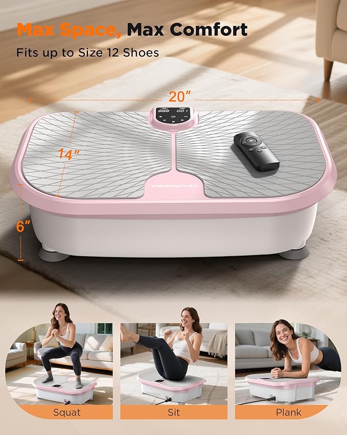 FEIERDUN Vibration Plate Exercise Machine, 400 LBS Capacity Vibration Plate for Lymphatic Drainage, Max Space for Whole-Body Workout & Relaxation at Home-Ruum Studio Home