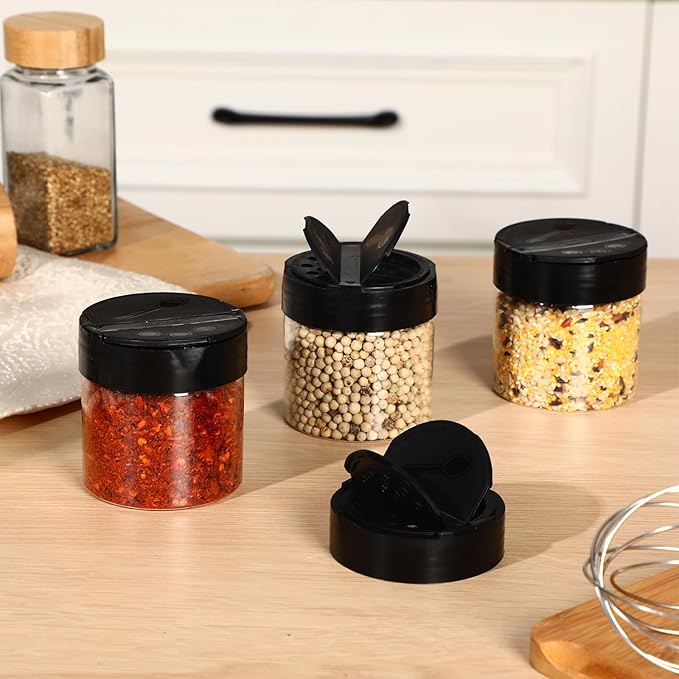 50 Pack 4.7 oz Plastic Spice Jars with Black Cap Empty Clear Plastic Spice Bottle Containers Reusable Seasoning Jars with Shaker Lids for Kitchen Storing and Dispensing Salt Powders-Ruum Studio Home