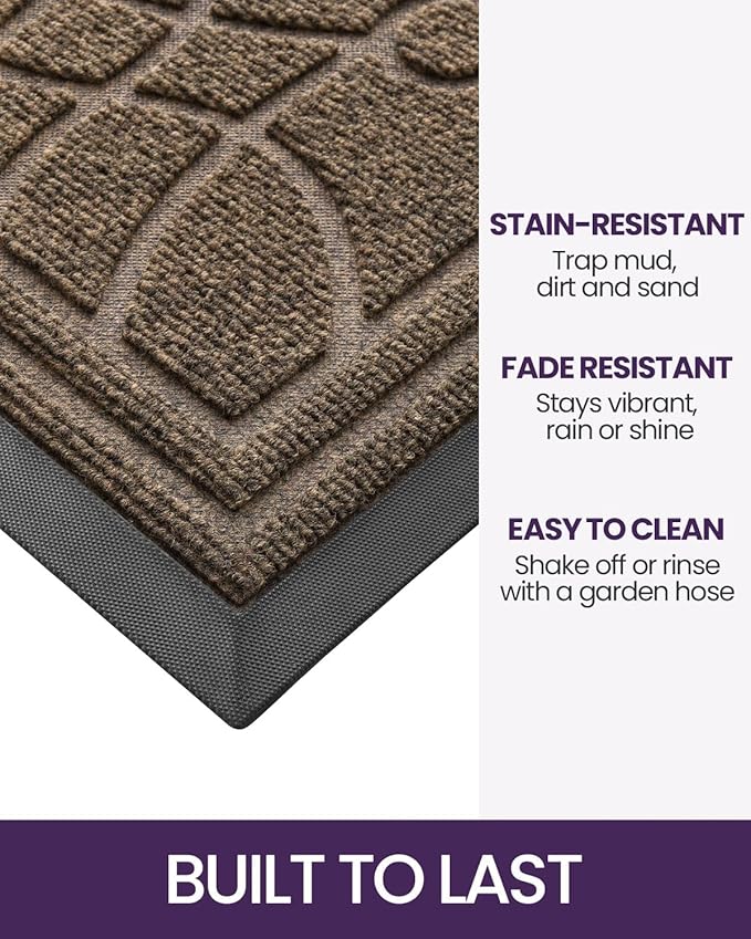 DEXI Front Door Mat Outside Entrance, Heavy Duty Non Slip Low Profile Doormat for Entryway, Trap Dirt and Moisture Welcome Mats, Easy Clean, Patio, Garage, 4x2, Brown-Ruum Studio Home