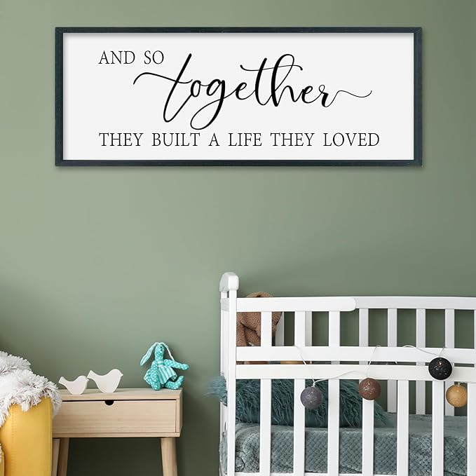 SRSZHIYUE And So Together They Built A Life They Loved Above Bed Sign Wall Decor Art 40"×15" for Master Bedroom Over Bed Large Wood Framed Wall Hanging (Black)-Ruum Studio Home
