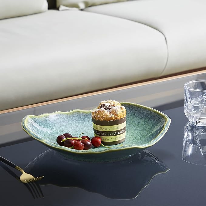 Ceramic Decorative Dish, 12'' Large Green Decorative Bowl, Versatile Centerpiece Decor, Key Bowl, Gift Decor Tray for Entryway Table Living Room Dining (12'' Dish)-Ruum Studio Home