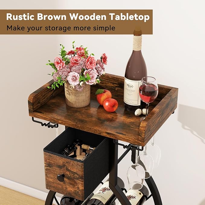 IBUYKE Wine Rack Freestanding Floor,Wine Storage 15 Bottles Bottle Rack with Glass Holders, Mini Bar Wine Cabinet with Storage Drawer for Home Bar Kitchen Dining Room,Rustic Brown,UTMJ908H-Ruum Studio Home