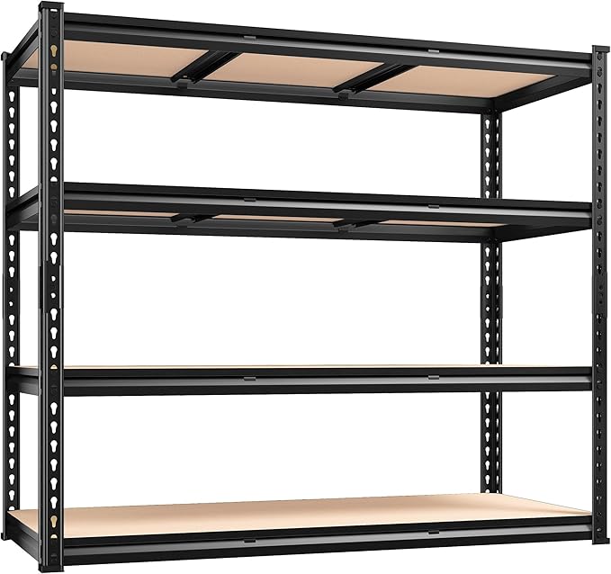 REIBII 48" W Garage Shelving Heavy Duty, 2000LBS Storage Shelves, 4 Tier Adjustable Metal Shelves for Garage Shelving Sturdy Industrial Shelf, Easy Assemble, 48" W x 60" H x 18" D-Ruum Studio Home
