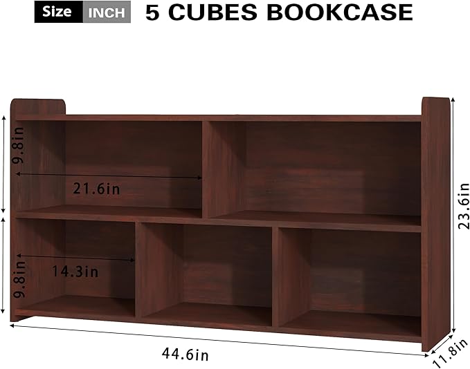 Book Shelf, 5 Cubes Storage Organizer, Open Bookshelf Wooden Bookcase, Freestanding Cherry Bookshelf Cube Shelf for Bedroom, Living Room-Ruum Studio Home