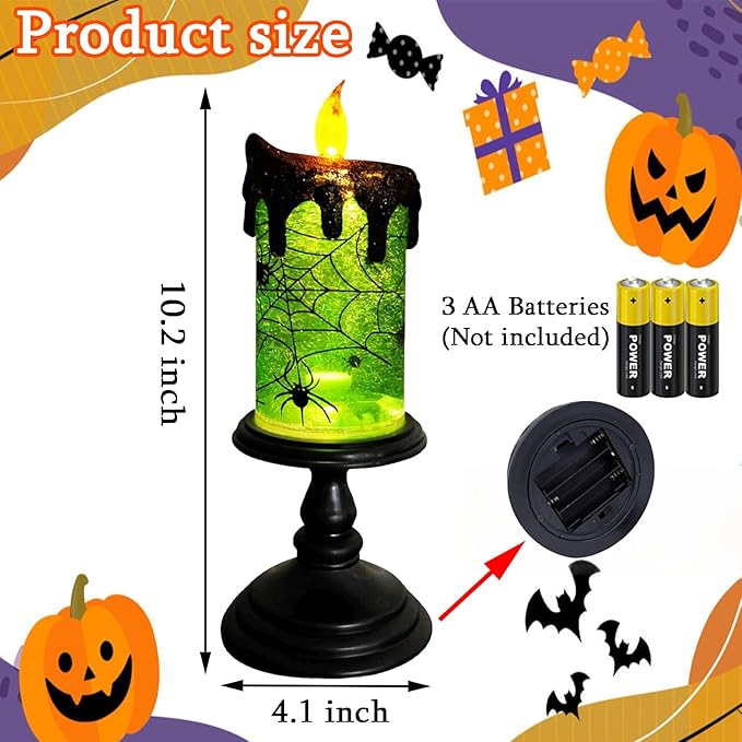 1.Halloween Snow Globe Tornado Flameless Candles Table Centerpiece for Celebration Party,Battery Operated LED Candle with 6 Hours Timer for Home Indoor Halloween Decoration (Spider)-Ruum Studio Home