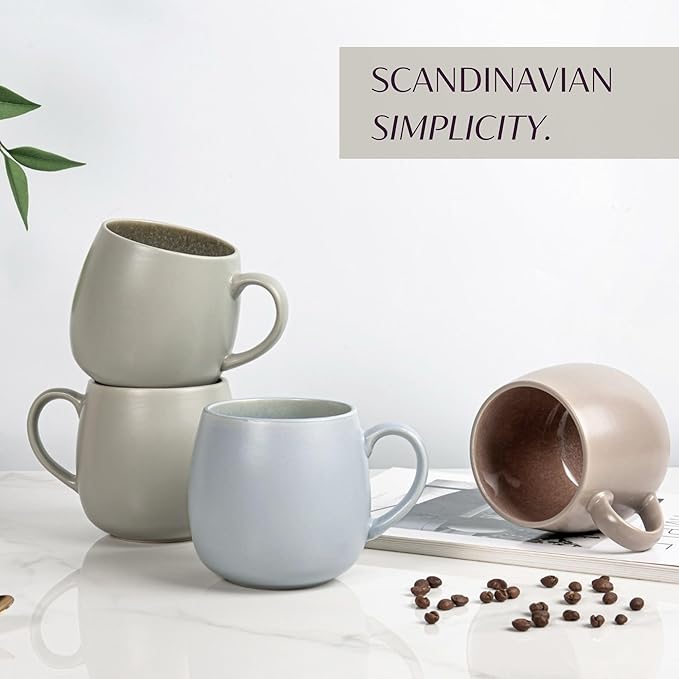 Ceramic Coffee Mugs Set of 6, 14oz - Modern Scandinavian Aesthetic - Microwavable Stoneware Coffee Cups with Comfortable Handle - Tea Mug Set for Latte, Cappuccino, Soup - Pale Blue Mist-Ruum Studio Home