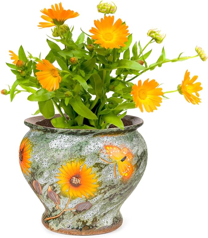 Sungmor Ceramic Hand Painted Succulent Flower Pots, 9 Inch Large Pottery Pots for Indoor Outdoor Plants, Decorative Ceramic Vase for Flower Arrangement Home Decor, Vintage Centerpieces Flowerpot-Ruum Studio Home