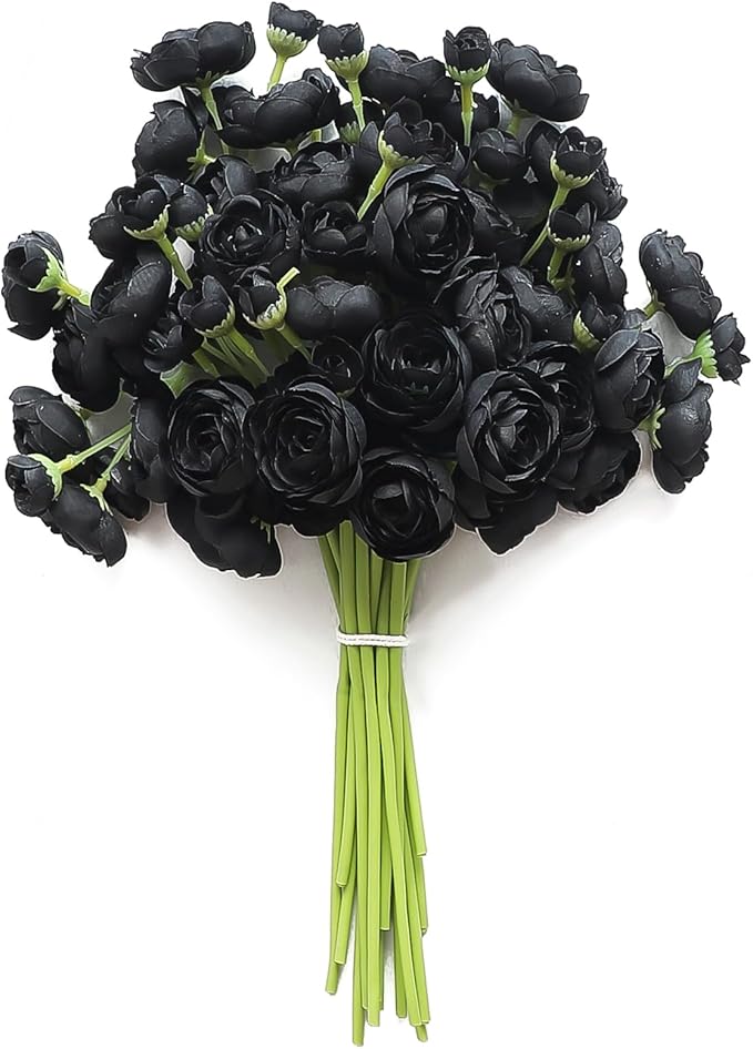 Floroom Ranunculus Artificial Flowers 18 Pcs Black Faux Silk Mini Ranunculus Bulk Fake Wedding Filler Flowers for DIY Bouquets, Centerpieces, Bridal Shower Decorations & Arrangements-Ruum Studio Home