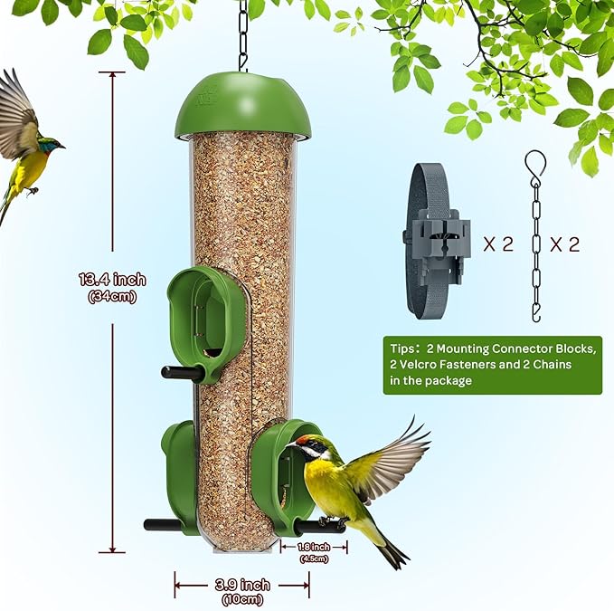 LONA Bird Feeders for Outdoors 2 Pack, Tube Feeder Weatherproof with Multiple Hanging Methods, Wild Bird Feeding Silo for Outside, 3 Port-Ruum Studio Home