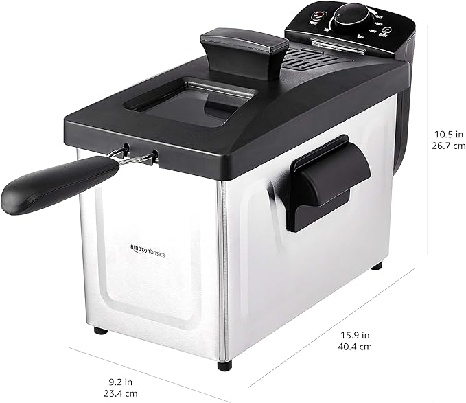 Amazon Basics 3.2-Qt (3.0L) Deep Fryer with 12-Cup Oil Capacity, Adjustable Temperature, Easy Draining Basket, Stainless Steel Exterior, Viewing Window, 1500W, Black & Silver-Ruum Studio Home