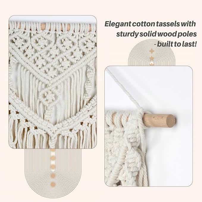 JONKASIPA Macrame Wall Hanging - Bohemian Handmade Woven Tassel Tapestry Chic Lace Hanging Home Decor,Macrame Wall Decor for Bedroom,Living Room or Apartment(White)-Ruum Studio Home