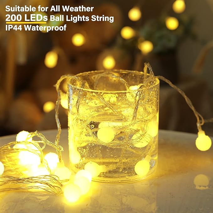 Minetom Mini Globe String Lights, 66 Ft. 200 LED Fairy String Lights Plug in, 8 Modes with Remote, Decor for Indoor Outdoor Party Wedding Christmas Tree Garden, Warm White-Ruum Studio Home
