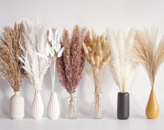 125 PCS Dried Pampas Grass Bouquet, Boho Table Decor, Bunny Tails Dried Flowers, Brown Pampas, White Pampas Grass for Weddings, Home Decor, Rustic Parties, and Baby Shower Decorations-Ruum Studio Home