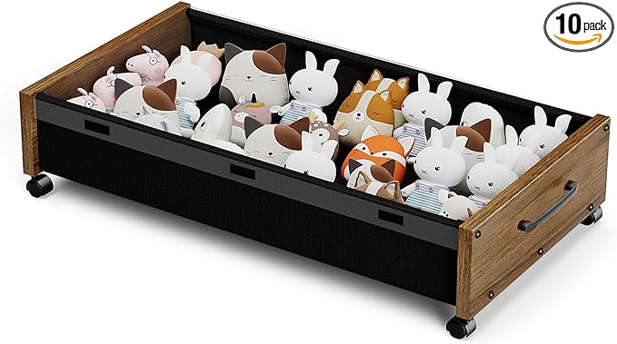 Wooden Under Bed Storage with Wheels, Rolling Under the Bed Storage Bins with Removable Lid, Metal Under Bed Drawers for Clothes and Shoes in Bedroom or Living Room(Walnut Brown-1pack)-Ruum Studio Home