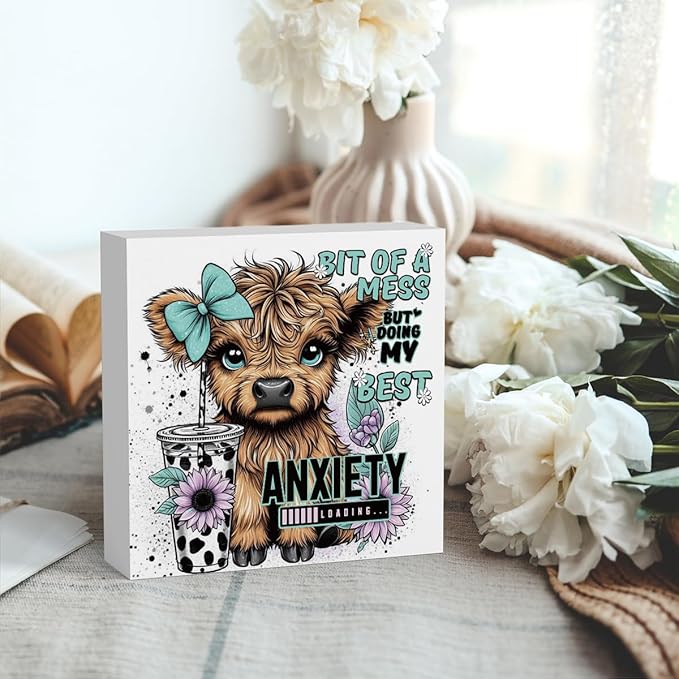 Highland Cow Western Sunflower Decor, Highland Cow Gifts for women, Highland Cow Baby Decor, Highland Cow Nursery Decor, Wooden Box Decor Sign for Home Farmhouse Office Living Room Table Shelf Tiered-Ruum Studio Home