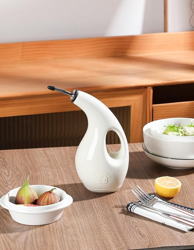 Sweejar Ceramic Olive Oil Dispenser Bottle,24 Oz Opaque Cruet Protects EVOO Oil to Reduce Oxidation, Suitable for Storage Vinegar, Coffee Syrups, Liquids (Beige)-Ruum Studio Home