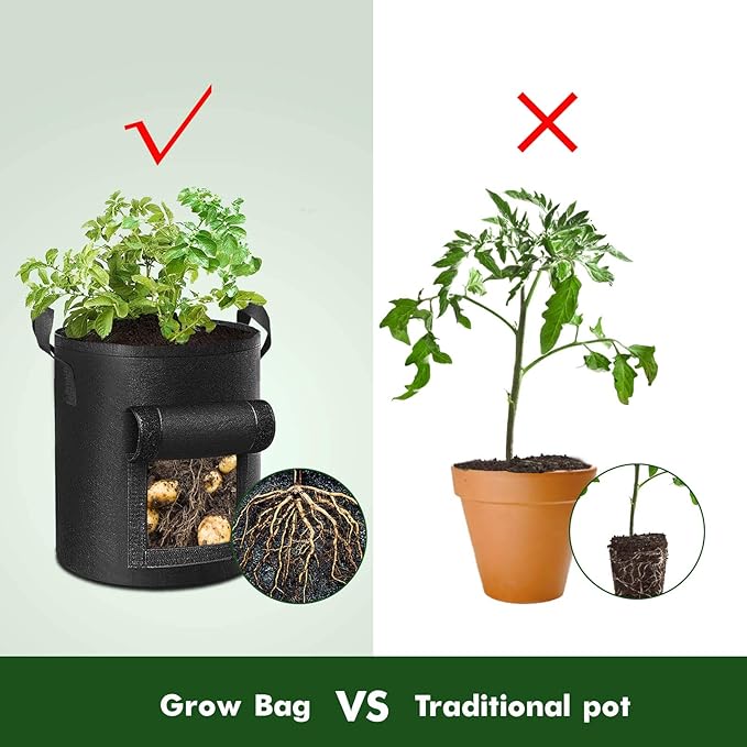 5-Pack 10 Gallon Potato Grow Bags, Garden Planting Bag with Reinforced Handle, Thickened Nonwoven Fabric Pots for Tomato, Vegetable and Fruits-Ruum Studio Home