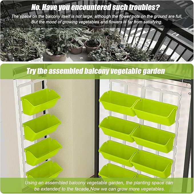 8 Pockets Vertical Planters,Wall Mounted Plastic Plant Grow Pots,Wall Pocket Planters for Indoor,Outdoor,Balcony,Garden Decoration,Light Green-Ruum Studio Home