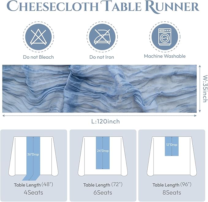 Sioloc 5 Pack Dusty Blue Cheesecloth Table Runner Fall Autumn Decor for Home 10ft Table Cloth for Tea Wedding Birthday Party Baby Bridal Shower Halloween Thanksgiving-Ruum Studio Home
