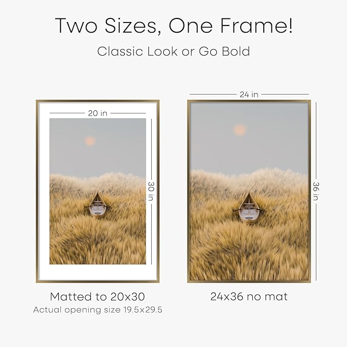 Homeforia 24x36 Picture Frame Bronze, High End Metal 24 x 36 Large Poster Frames with Mat 20 by 30 Photo, 24x36 Brass Frame Matted to 20x30 Print, 36x24 Thin Frames, Tempered Glass, Wall Kit, Set of 1-Ruum Studio Home