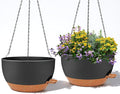 2 Pack 12 Inch Large Hanging Planters with Chains Self Watering Black Brown Plastic Hanging Pots for Indoor Outdoor Plants, Garden Porch Home Decor，Black Brown-Ruum Studio Home