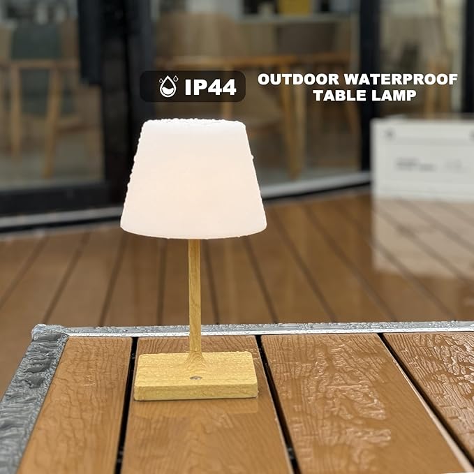 Cordless Table lamp, Outdoor Battery Operated Rechargeable Desk lamp,Waterproof Shower Lamp,4000mAh LED 3 Colors Dimmable Touch Lamps for Camping Patio Courtyard Bedroom-Wood-Ruum Studio Home