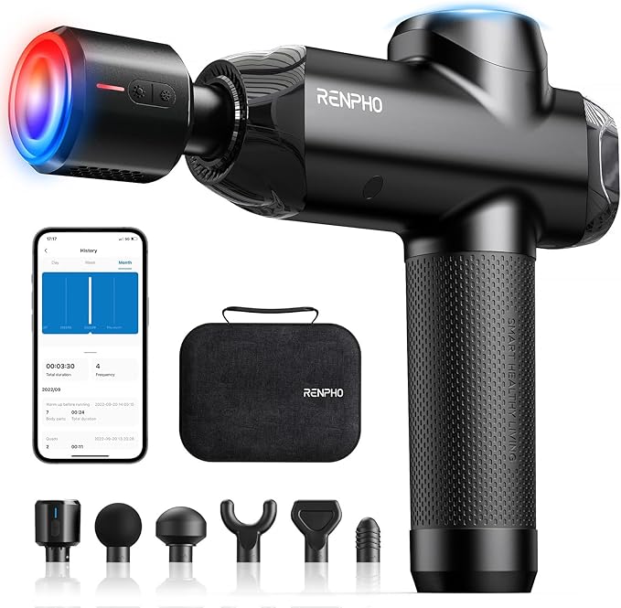 RENPHO Massage Gun Deep Tissue with Heat and Cold, Percussion Muscle Massage Gun Bluetooth with 12mm Amplitude, Handheld Massager Gun, Power+ Thermacool-Ruum Studio Home