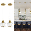 Pendant Light Fixtures Kitchen: 2 Pack Modern Gold Island Light with Clear Glass - 6 Inch Mid Century Globe Kitchen Lighting Chandeliers Ceiling for Foyer Bedroom-Ruum Studio Home