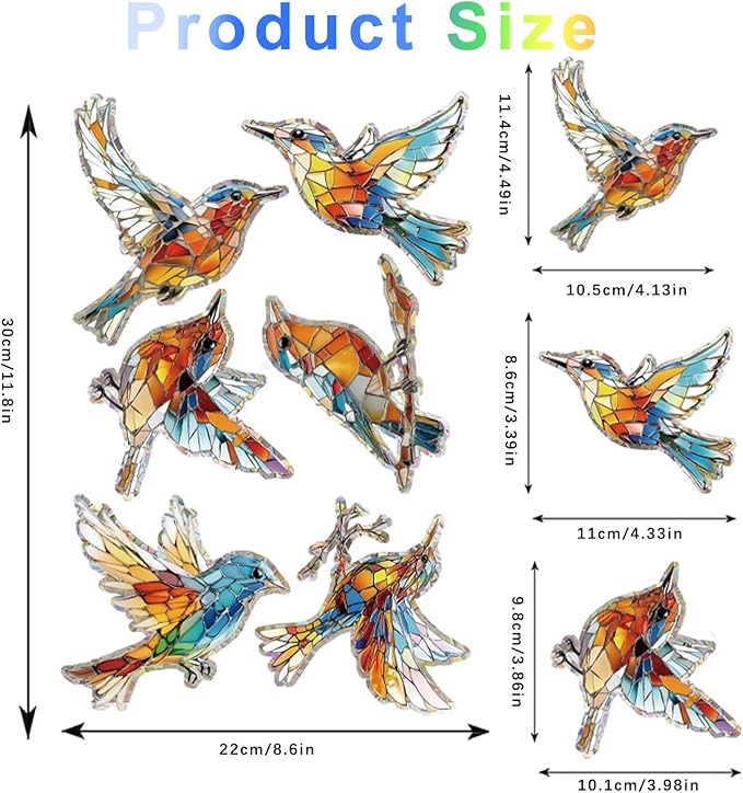 12pcs Window Decals for Bird Strikes, Anti Collision Window Clings, Rainbow Reflection Window Sticker, Hummingbird Style Sun Catcher Stickers for Glass Windows-Ruum Studio Home