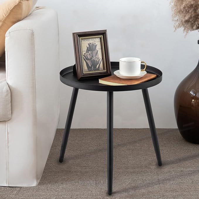 AOJEZOR Side Table: End Table for Indoor Use - Small Side Tables for Small Spaces All Matte Black with 3 Legged-Ruum Studio Home
