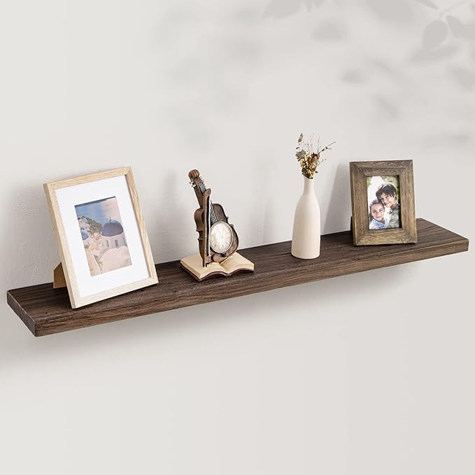 Axeman Floating Shelves for Wall, Rustic Elm Wood 48'' x 8" Deep Wall Shelf with Invisible Bracket, Large Long Wall Mounted Storage Shelves for Living Room, Bedroom, Kitchen, Bathroom Decor, Walnut-Ruum Studio Home