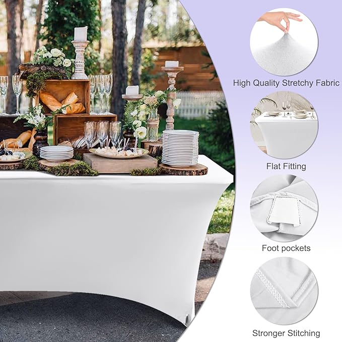 ABCCANOPY 6 FT White Spandex Table Cover Stretch Fitted Wrinkle Resistant Tablecloth Reuse for Rectangular Folding Table Patry Event Wedding Banquet Protector-Ruum Studio Home