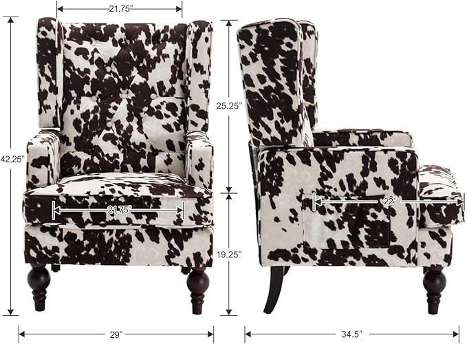 DUOMAY Tufted Accent Chair Set of 2, Modern Upholstered Wingback Side Arm Chair for Living Room Bedroom with Wood Legs, Comfy Reading Guest Chair for Office, Milk Cow/Brown-Ruum Studio Home