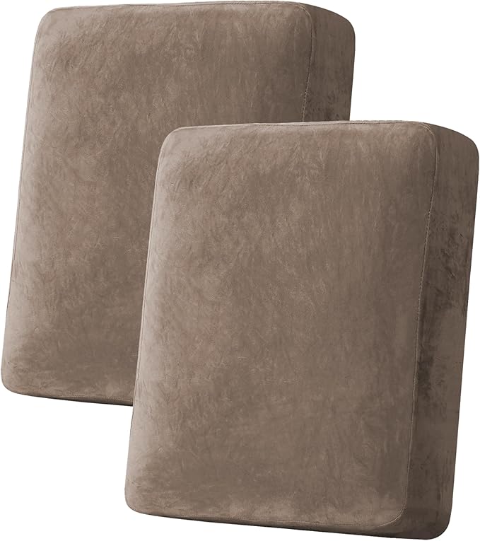 H.VERSAILTEX Velvet Stretch Couch Cushion Cover Plush Cushion Slipcover for Chair Loveseat Sofa Cushion Furniture Protector Seat Cushion Sofa Cover (2 Piece Medium Sofa Cushion Covers, Mocha)-Ruum Studio Home
