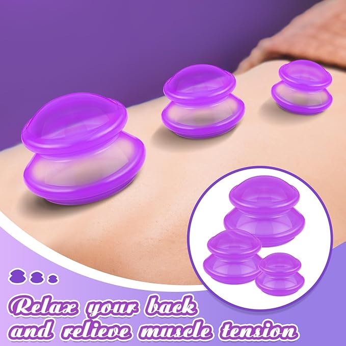 TrelaCo 6 Pcs Cupping Kit for Massage Therapy 3 Sizes Silicone Cupping Set Chinese Massage Therapy for Studio Household Cellulite Joint Pain Muscle Pain(Clear Purple)-Ruum Studio Home