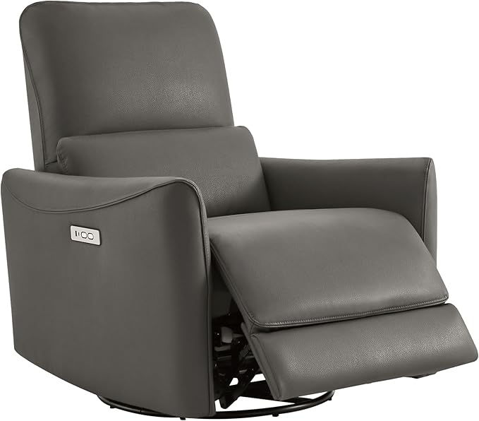 CHITA Power Recliner Chair Swivel Glider, FSC Certified Upholstered Faux Leather Living Room Nursery Reclining Sofa Chair with Lumbar Support, Charcoal-Ruum Studio Home
