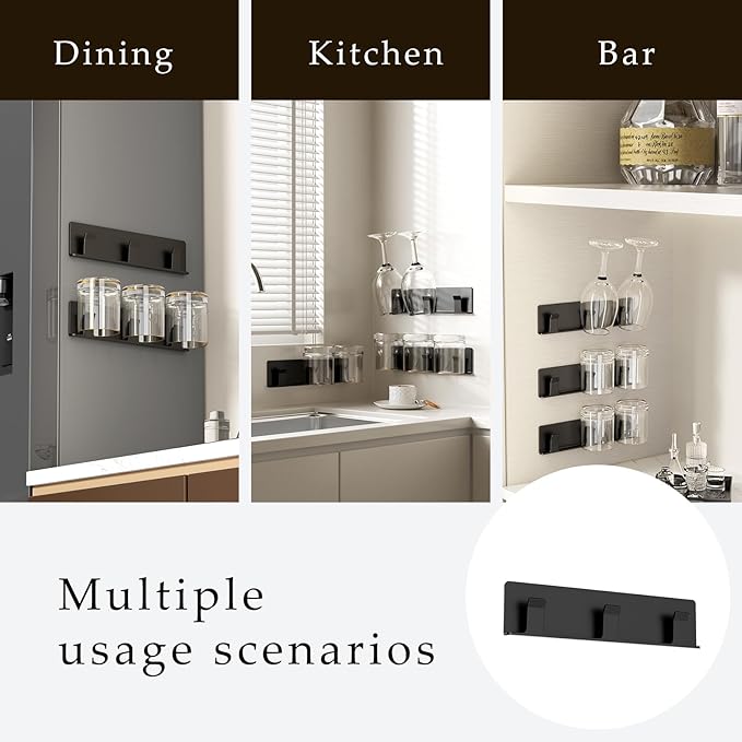Cup Holder, 4 Pack Wine Glass Holder，No Drilling Installation Wine Glass Holder Wall Mounted for Dining Room, Kitchen and Bar Daily Use (Classic Black)-Ruum Studio Home