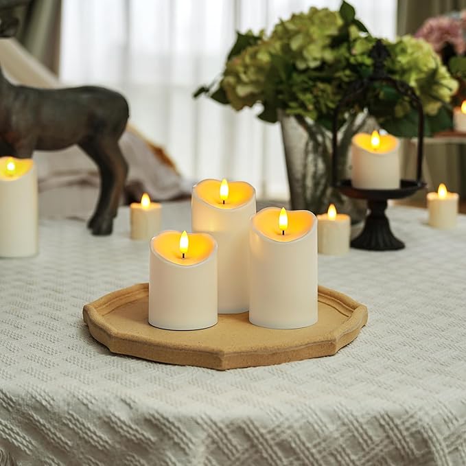 Homemory Rechargeable Flameless Candles, LED Candles, Battery Operated Candles with Remote and Timers, Outdoor Waterproof, Long Lasting, Set of 3-Ruum Studio Home