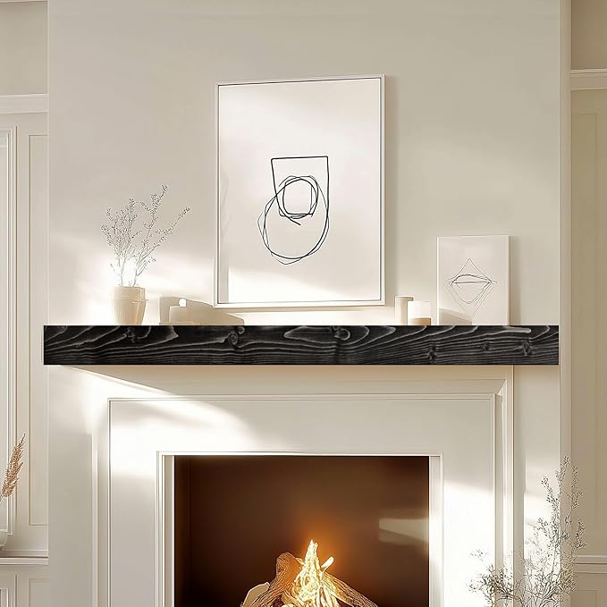 48x7x3 Fireplace Mantel - Solid Rustic Wood - Wall Mounted Floating Shelf with Invisible Heavy Duty Steel Bracket (Weathered Black)-Ruum Studio Home