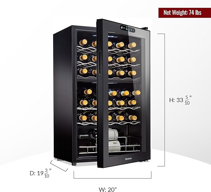Wine Enthusiast 32-Bottle Dual Zone MAX Compressor Wine Cooler – Freestanding Mini Fridge with Digital Touchscreen, LED Display, Split Storage for Red & White Wines, Matte Black Refrigerator Home Bar-Ruum Studio Home