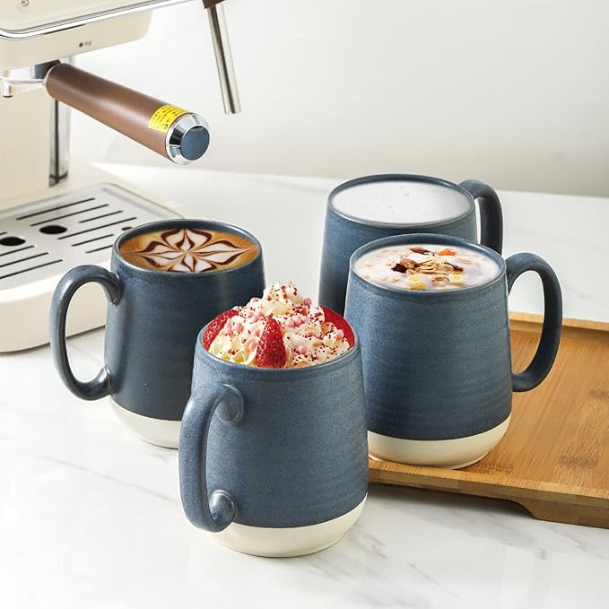 Hasense Ceramic Large Coffee Mugs Set of 4-15 Ounce Porcelain Coffee Cups Set with Handle Perfect for Tea, Cocoa, Latte, Milk and Cappuccino, Modern Tea Cups Set for Man and Woman, Dark Blue-Ruum Studio Home