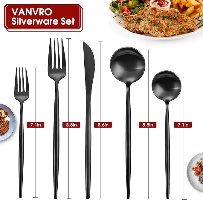 Matte Black Silverware Set, 20-Piece Stainless Steel Flatware Set, Tableware Cutlery Set Service for 4, Satin Finish Utensils Set, Knife Fork Spoon Set for Home and Restaurant, Dishwasher Safe-Ruum Studio Home