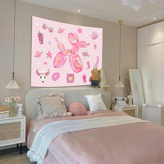 Lunerfex Y2K Tapestry Pink Dog Wall Tapestry, Cute Tapestries for Bedroom Funny Tapestries Wall Hanging for Bedroom Living Room Decor Pink-6 44"x60"-Ruum Studio Home
