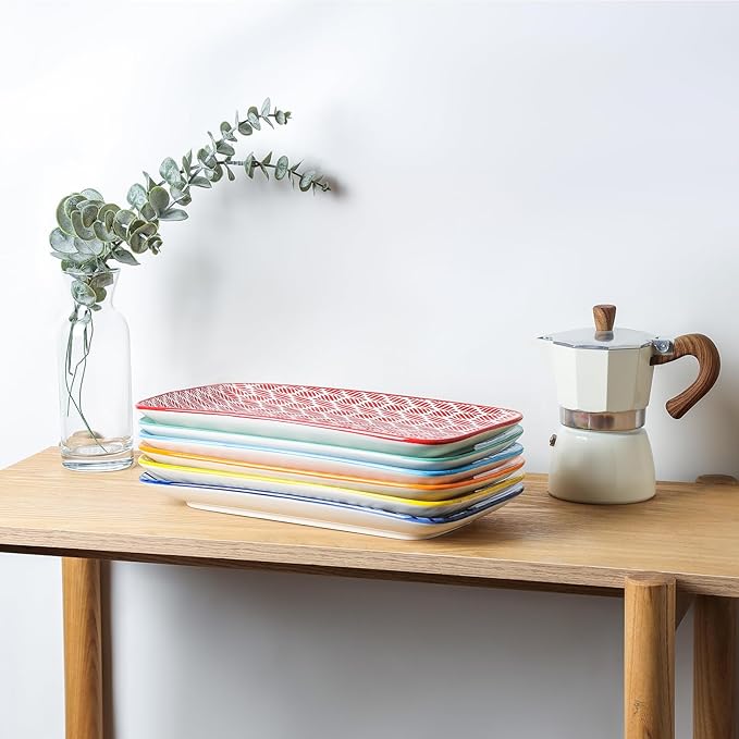 Selamica Ceramic Serving Platters, 12 Inch Serving Trays for Party Entertaining, Large Rectangular Serving Plates, Set of 6, Assorted Colors-Ruum Studio Home