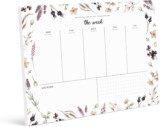Bliss Collections Weekly Planning Pad, To Do List Notebook - Undated Tear-Off Sheets Notepad - Work Calendar, Organizer, Scheduler for Goals, Tasks - Shade Garden, 8.5" x 11", 50 Sheets-Ruum Studio Home