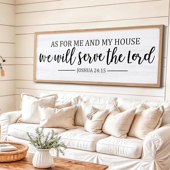 As For Me And My House We Will Serve The Lord Framed Wall Art, 40''×15'' Positive Religious Rustic Bible Verse for Christian God Jesus Christ Prayer, Vintage Long Holy Catholic Scripture Decor-Ruum Studio Home