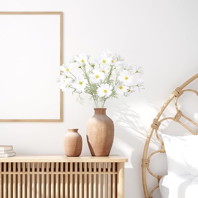 IPOPU White Daisy Flowers Artificial Cosmos 5PCS White Fake Wildflowers 24.5" Silk Flowers with Stems for Home Decor Indoor Artificial Daisies for Wedding Bouquets Floral Craft-Ruum Studio Home